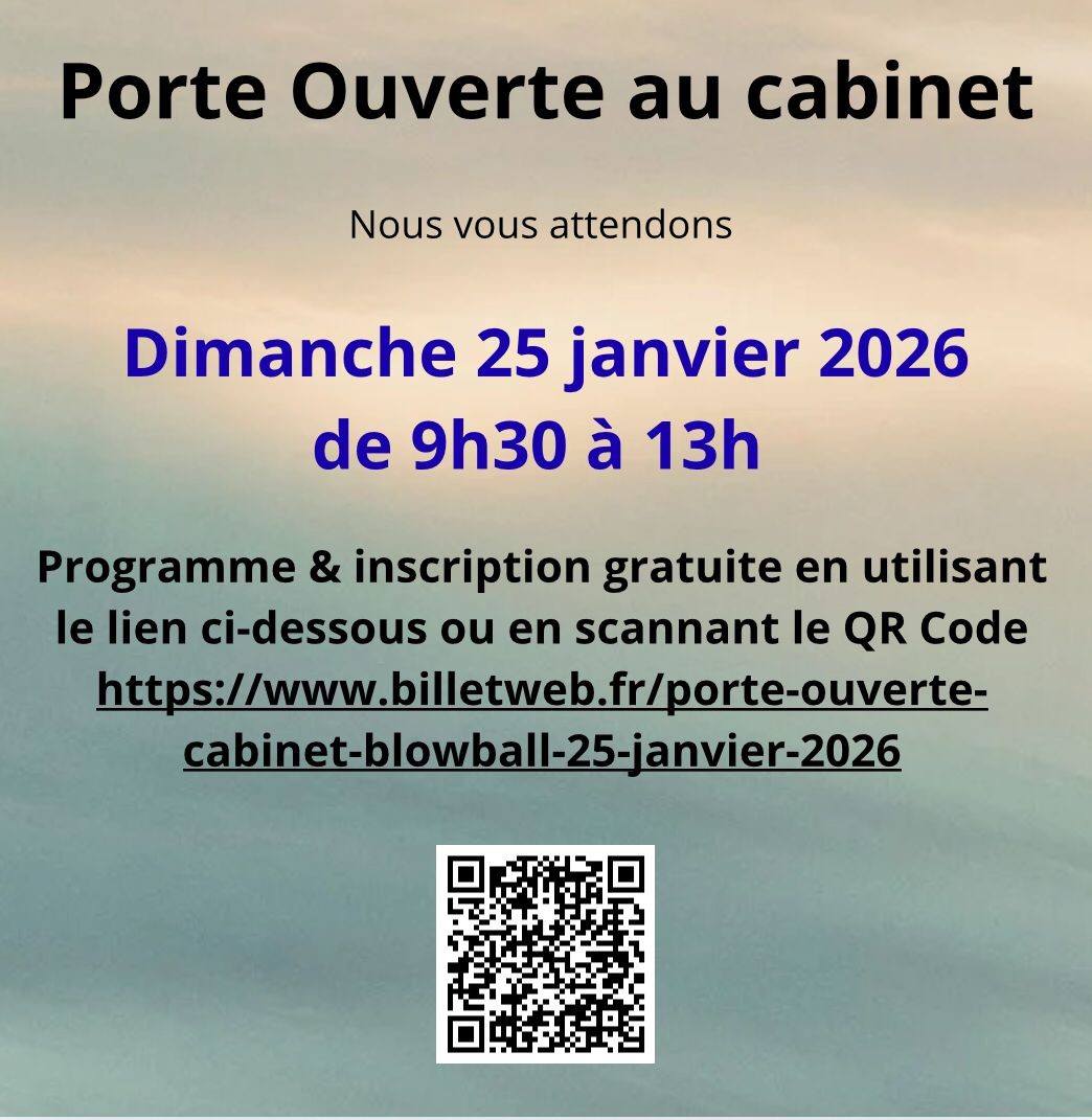 Flyer des portes ouvertes du cabinet Blowball à Guyancourt présentant massages assis méthode EAS® et Reiki Usui, événement bien‑être à Saint‑Quentin‑en‑Yvelines